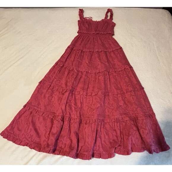 Anthropologie Sleeveless Square Neck Ruffle Tiered Midi Dress Sz Sm Pink - Picture 2 of 9